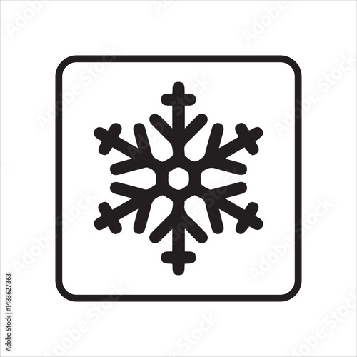 snowflake icon in black and white, symbol for winter, cold weather, refrigeration or air conditioning