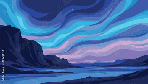 Night sky with polar lights, Vector Illustration