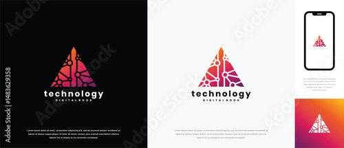 Triangle technology logo design. Triangle technology connection logo template. Technology logo symbol icon