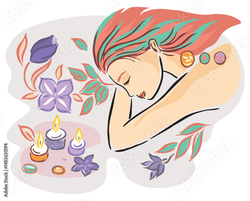 Vector illustration of holistic therapy with runes. Art is stylized in light and loose strokes.