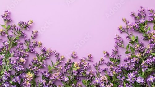 Obraz na płótnie Purple Flowers Border on Lavender Background - Spring Floral Frame w salonie