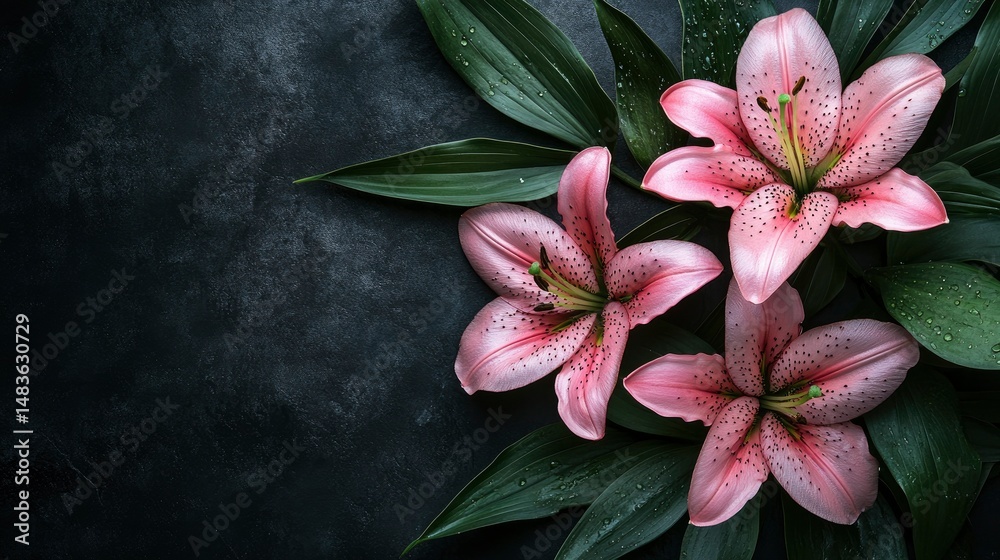 Elegant Pink Lilies on Dark Background - Floral Design for Sympathy, Wedding, or Spa