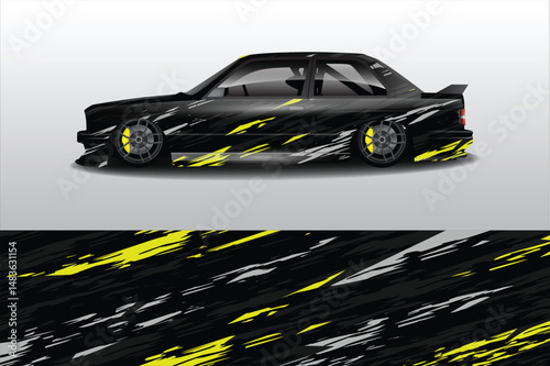 Stylized black car with yellow accents on a gradient