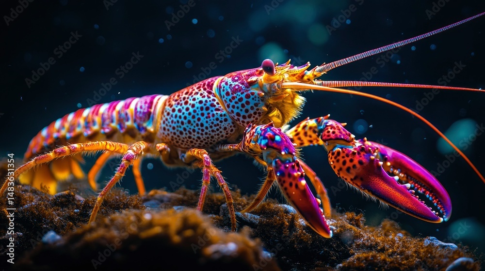 Vibrant Rainbow Lobster in Underwater Habitat - Close-up Macro Photography