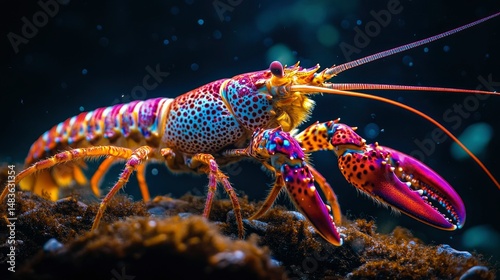 Obraz na płótnie Vibrant Rainbow Lobster in Underwater Habitat - Close-up Macro Photography w salonie