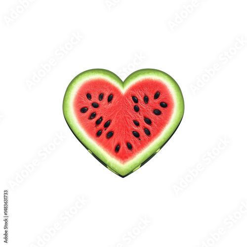 Juicy Watermelon Heart: A Summer Love Symbol, Fresh Red Watermelon Slice Shaped as a Heart, Isolated PNG, No Background, Perfect for Valentine's Day, Summer Designs, and Healthy Lifestyle Concepts.