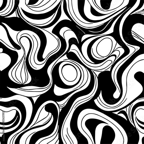Minimalist organic pattern, flowing hand-drawn shapes with smooth curves and soft irregular edges, black and white seamless texture, perfect for modern branding, packaging, and background design