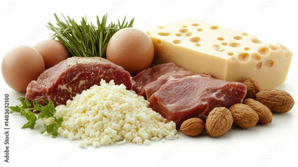 High-Protein Foods Beef, Eggs, Cheese, Cottage Cheese, and Almonds