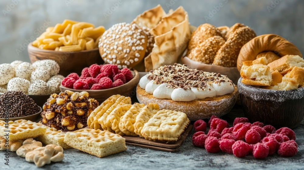 A Bountiful Spread of Assorted Sweet Treats and Baked Goods