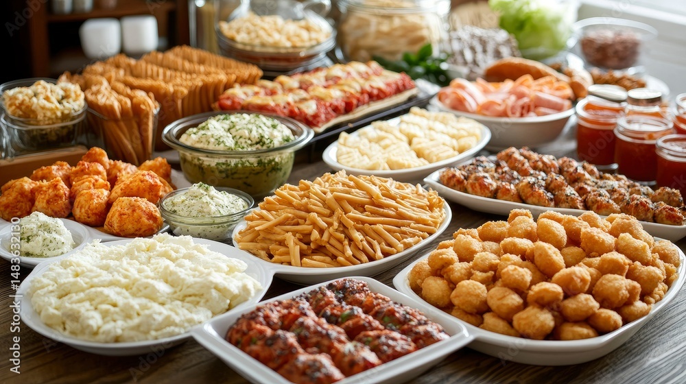 Abundant Buffet Table of Delicious Party Food and Appetizers