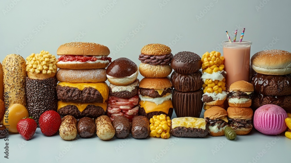 Gourmet Junk Food Extravaganza A Deliciously Decadent Display of Burgers, Donuts, and More