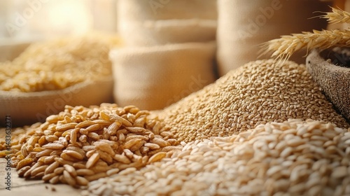 Obraz na płótnie Variety of Grains and Cereals in Burlap Sacks - Healthy Food and Agriculture Concept w salonie