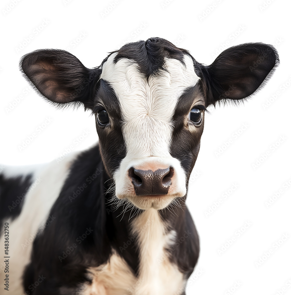 Cute Baby Cow Face Close-Up Portrait on White Background, High-Res PNG Cute Baby Cow Face Close-Up Portrait on White Background, High-Res PNG