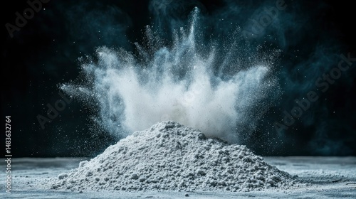 Obraz na płótnie Dramatic Powder Explosion White Dust Cloud Against Black Background w salonie