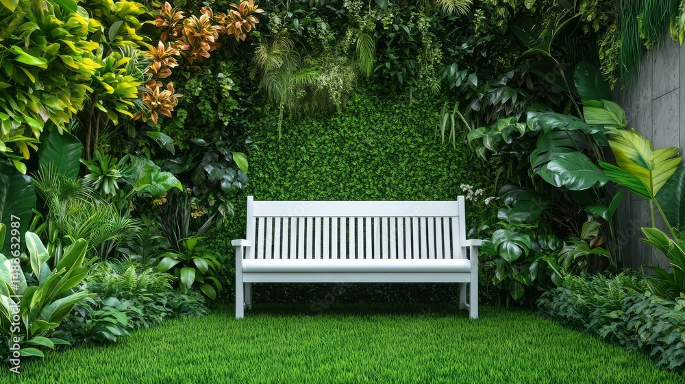 Serene Garden Bench Tranquil Oasis in Lush Greenery
