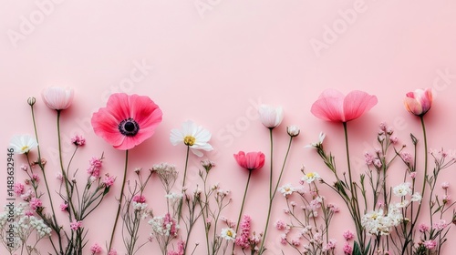 Obraz na płótnie Delicate Pink Floral Arrangement on Pastel Background w salonie