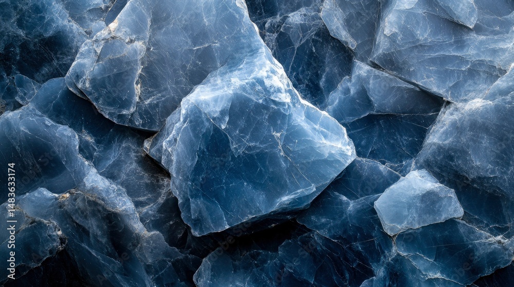 Abstract Blue Stone Texture Close-Up of Rough, Jagged Glacial Rock Fragments