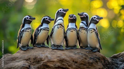 Obraz na płótnie Adorable Group of Humboldt Penguins Huddled Together on a Rock w salonie