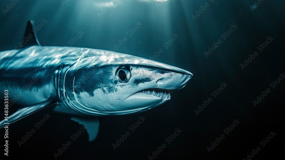 Majestic Mackerel Shark in Sunlit Ocean Depths