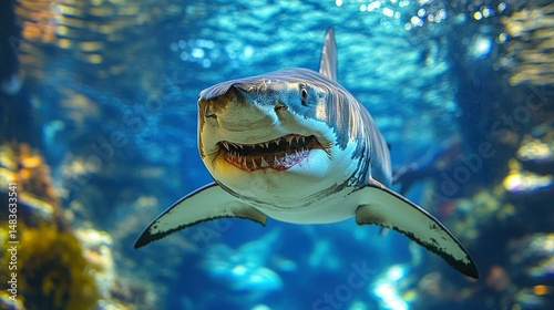 Obraz na płótnie Great White Shark Underwater Close-Up w salonie