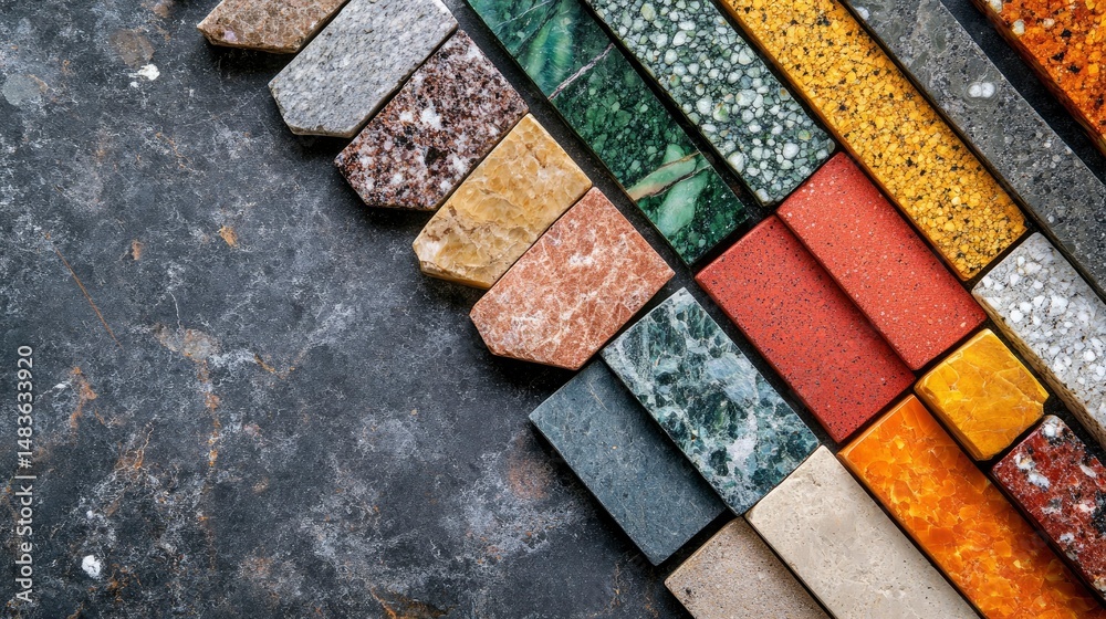 Collection of Diverse Natural Stone Samples Marble, Granite, and More