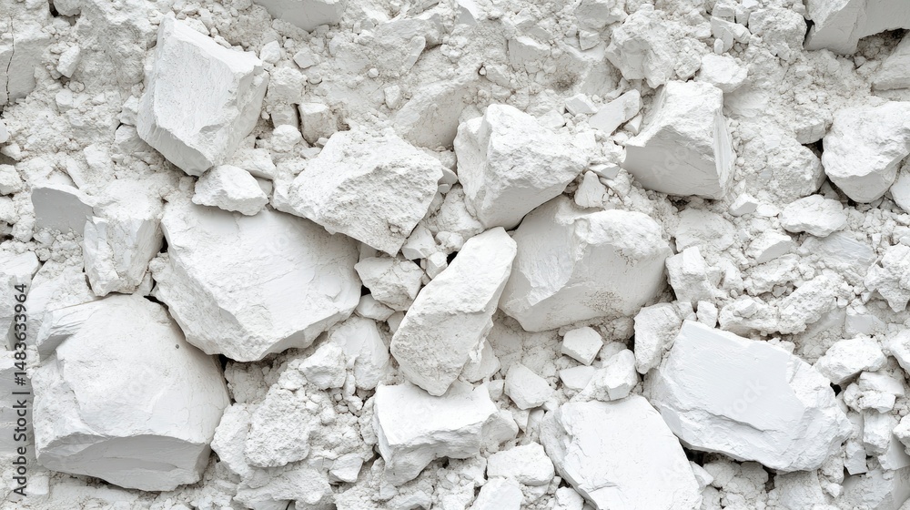 White Clay Texture Close-Up of Broken Chunks and Powder