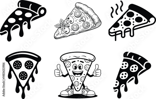 Pizza Silhouette Bundle of Pizza Vector Art and White Background.
