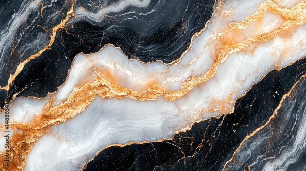 Fototapeta premium Luxurious Black and White Marble with Gold Veins Texture