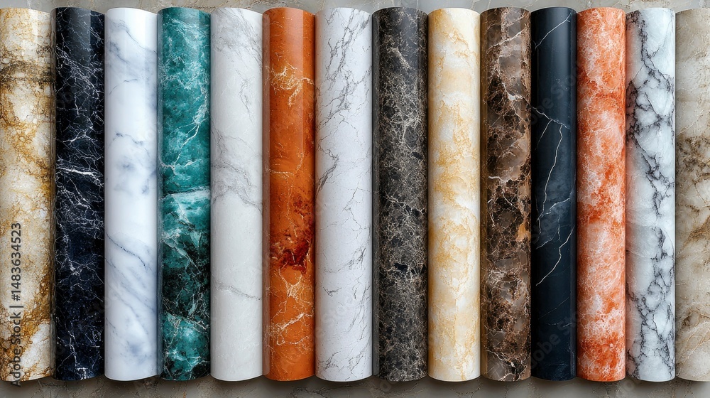 Collection of Marble Contact Paper Rolls in Various Colors and Patterns