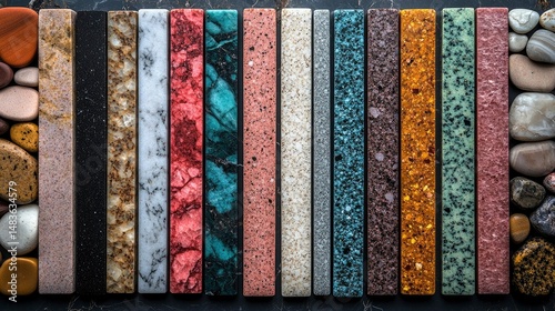 Obraz na płótnie Diverse Collection of Stone and Marble Samples Textures and Colors for Design Inspiration w salonie