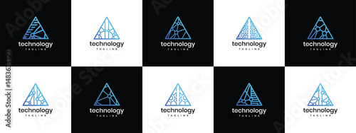 Triangle technology logo design collection. Triangle technology connection logo template. Technology logo symbol icon