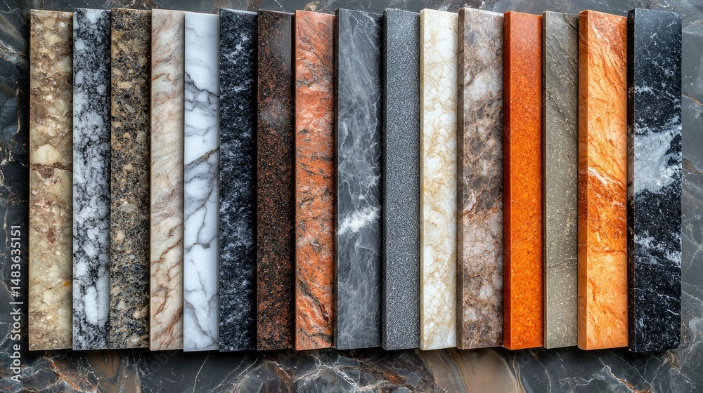 Collection of Various Granite and Marble Samples for Interior Design
