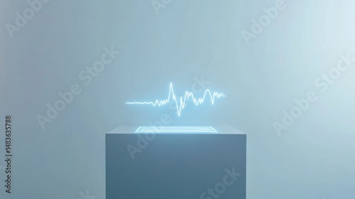 Audio Waveform Visualization Displayed Atop a Minimalist Light Gray Plinth Showing Technology and Communication Signals