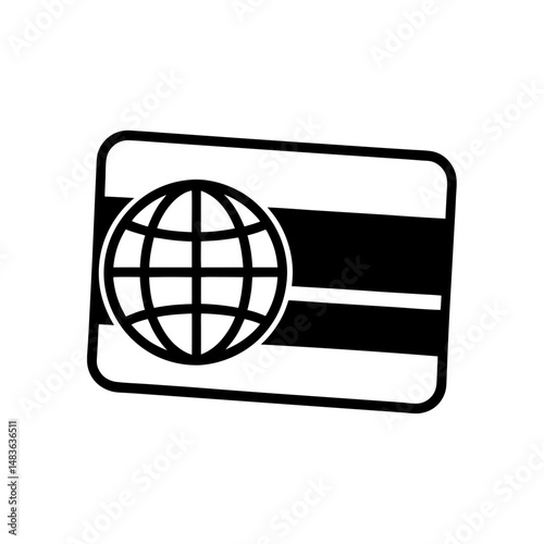 credit card with globe icon on white background  .svg