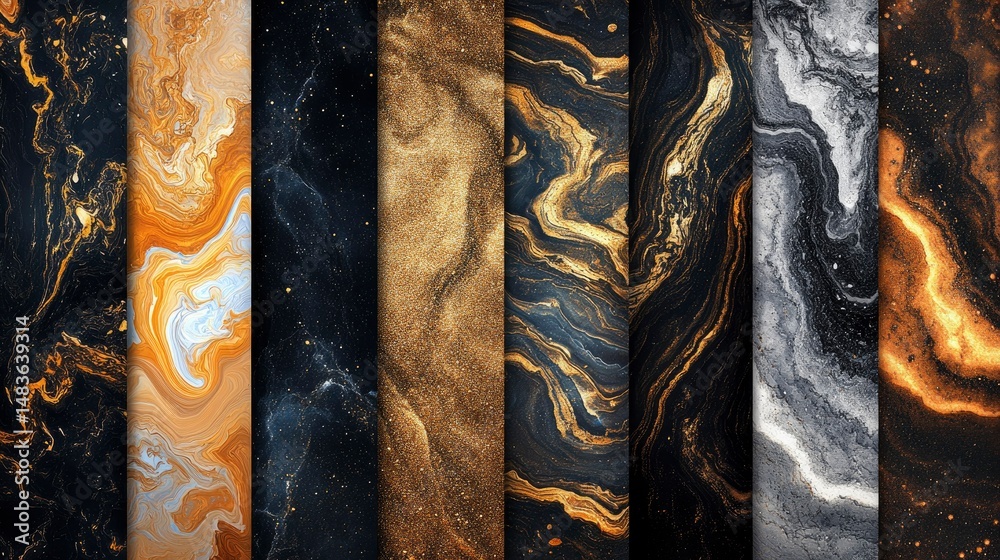Abstract Gold and Black Marble Texture Collection Eight Luxury Backgrounds