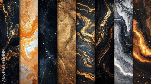 Obraz na płótnie Abstract Gold and Black Marble Texture Collection Eight Luxury Backgrounds w salonie