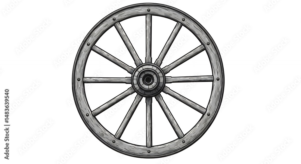 Fototapeta premium Vintage gray wagon wheel illustration