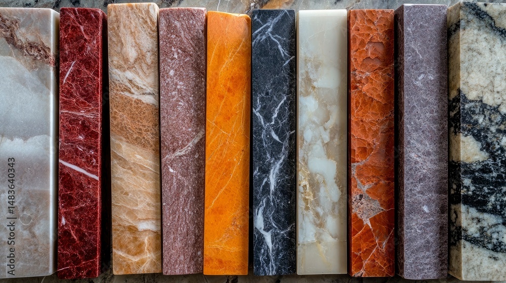 Collection of Colorful Marble and Stone Samples for Interior Design and Construction