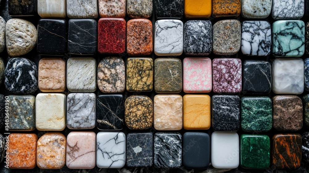 Collection of Polished Stone Cubes - Diverse Textures and Colors