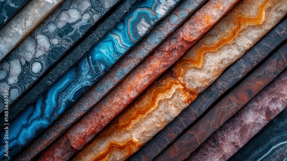 Abstract Diagonal Pattern of Polished Gemstone Slabs