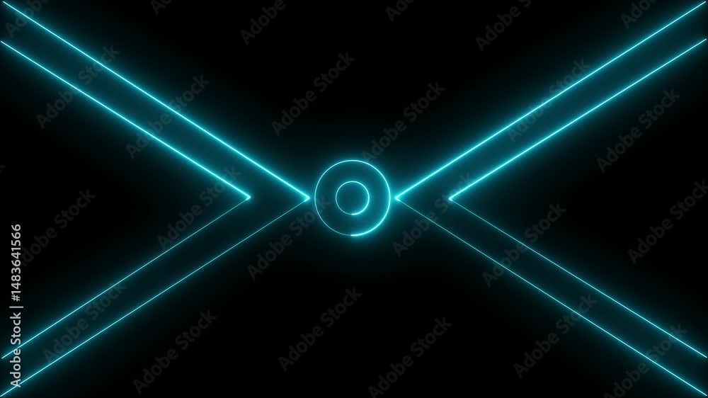 Neon background with colorful beams of light. Glowing rays in motion into digital technologic Deep on black background