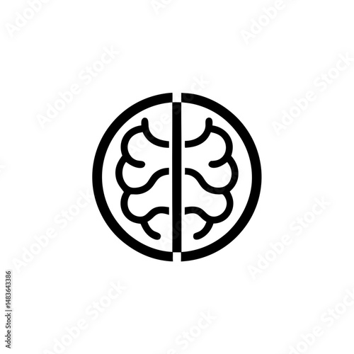 Abstract black brain silhouette inside a circle frame neuroscience concept design