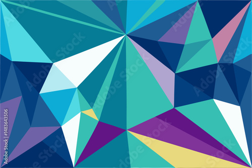 Abstract geometric composition featuring vibrant colors in a low poly style