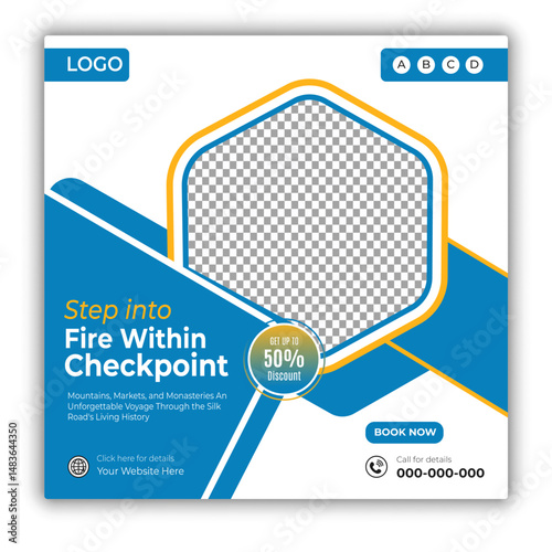 Travel and tour social media posts and web banner square design template