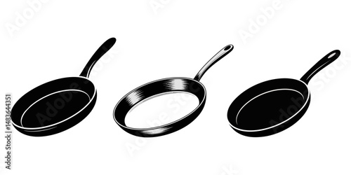 Kitchen pans for frying, Frying pan with long handle, kitchenware dishes, fryingpan white or transparent background, The frying pan, Frying pan isolated. Kitchen utensils for cooking food, Frying Pan
