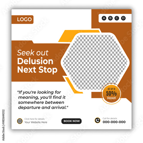 Travel and tour social media posts and web banner square design template