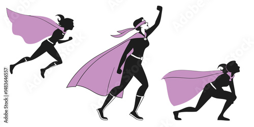 Empowered superhero women in action dynamic illustration with transparency and capes