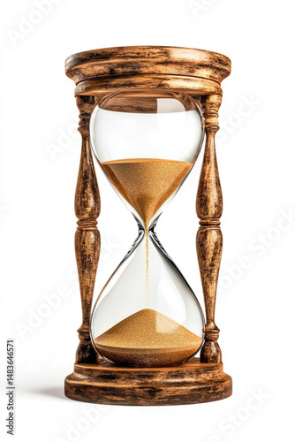  modern hourglass with golden sand, isolated on a transparent background