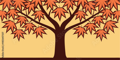 Autumn's Embrace: A stylized illustration of a tree with vibrant autumn foliage in shades of orange against a soft yellow background, celebrating the beauty of the season.