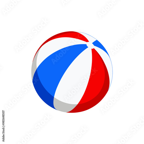 beach ball in red white blue on transparent background